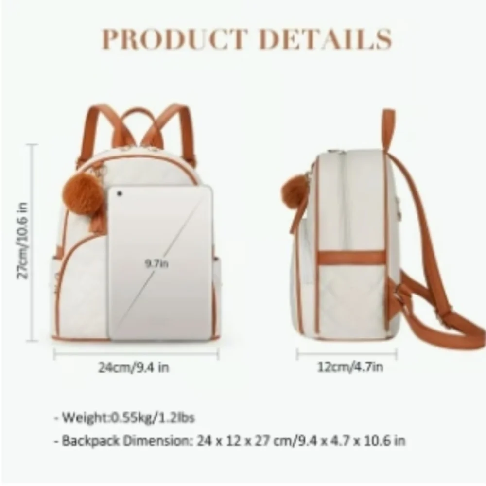 NWT ECOSUSI Ivory & Brown Mini Backpack Purse for Women